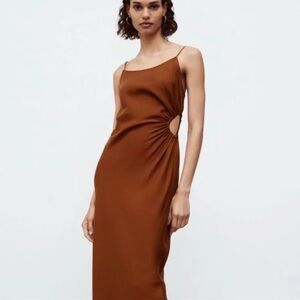 Zara Cutout Linen Blend Midi Dress